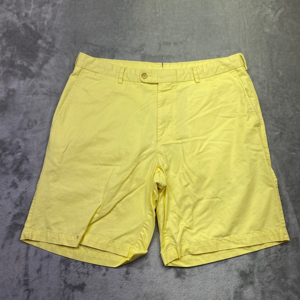 Peter Millar Mens Yellow Cotton Classic Flat Front Shorts Sz 36 Fits 34" MS15B40